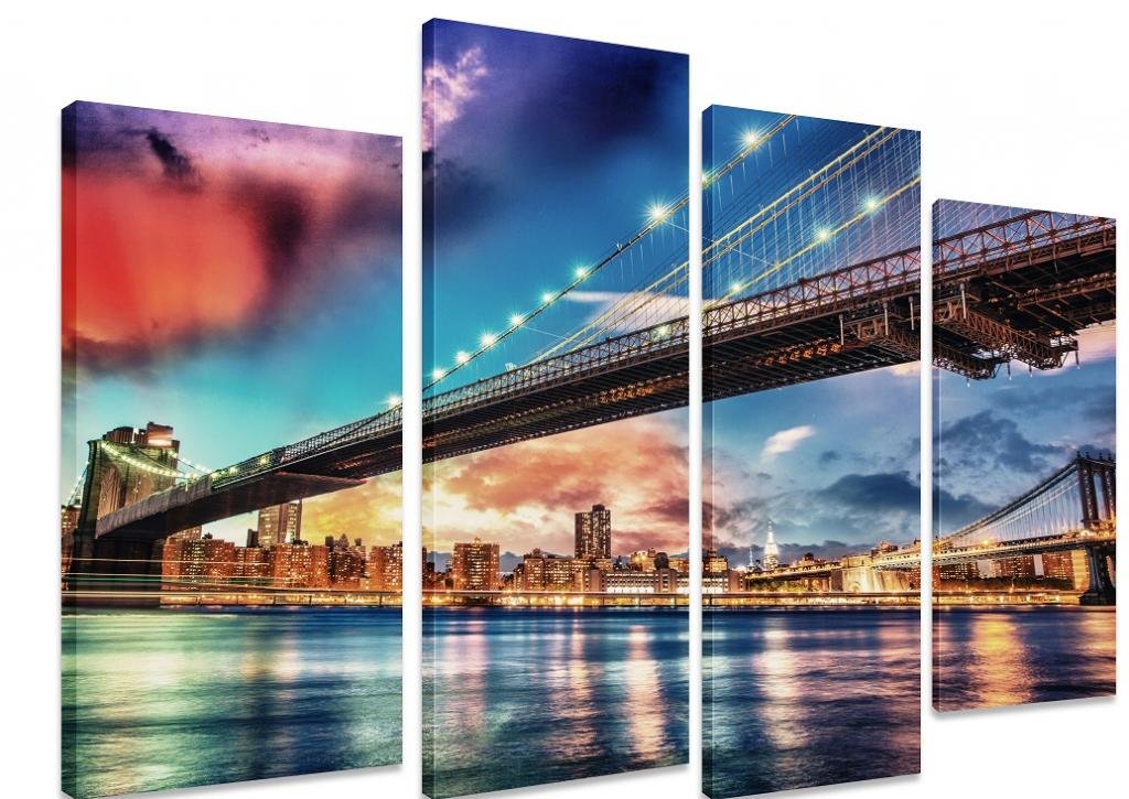 Art Depot Outlet Multi Split Pannello Canvas Arte ->New York City - Brooklyn e Manhatten Ponte fiume Hudson Luci Rifless