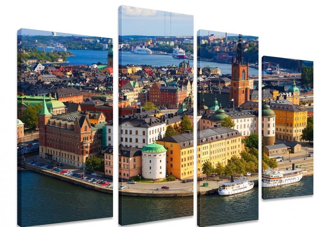 Panorama View of Stockholm - Tela Opere d'Arte Immagine 4 Panel 101cm x 71cm (40"x28")óż
